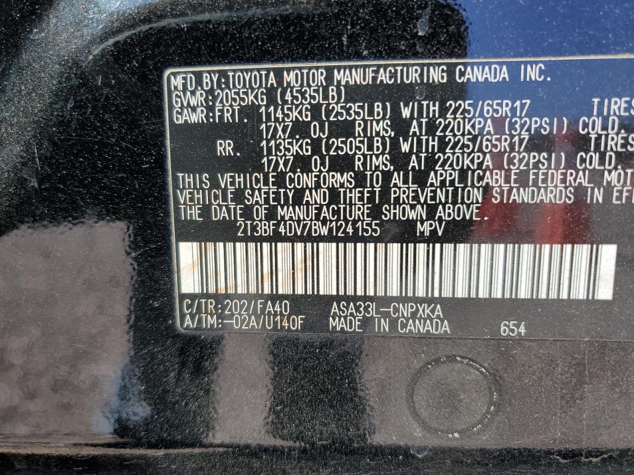 2011 Toyota Rav4 VIN: 2T3BF4DV7BW124155 Lot: 82729065