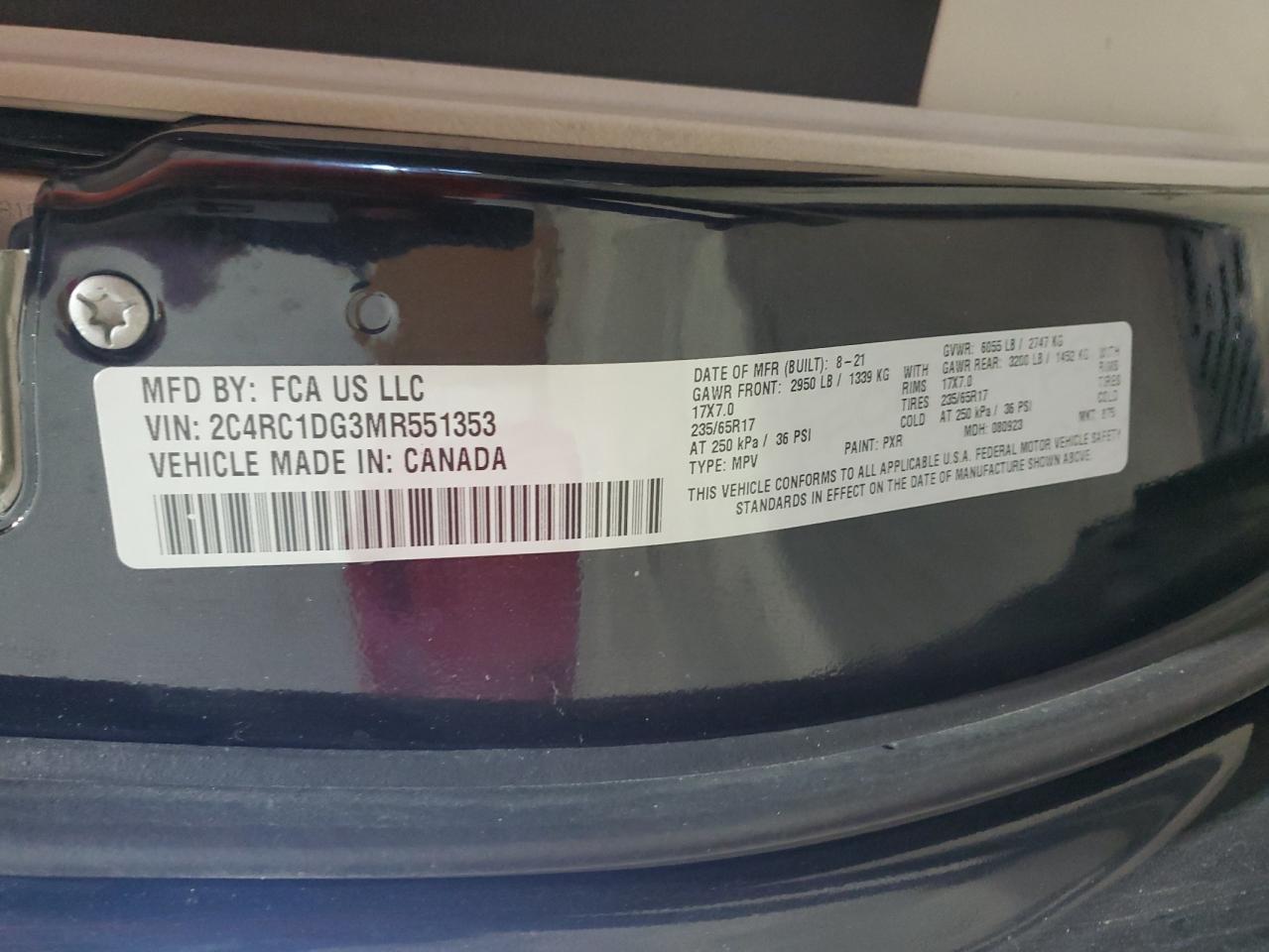 2021 Chrysler Voyager Lxi VIN: 2C4RC1DG3MR551353 Lot: 89851315