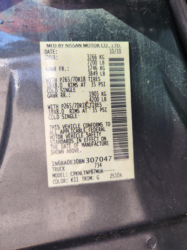 2011 Nissan Titan S VIN: 1N6BA0EJ0BN307047 Lot: 86883455