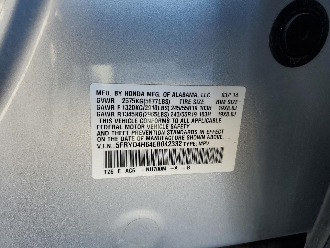 2014 Acura Mdx Technology VIN: 5FRYD4H64EB042332 Lot: 87184025