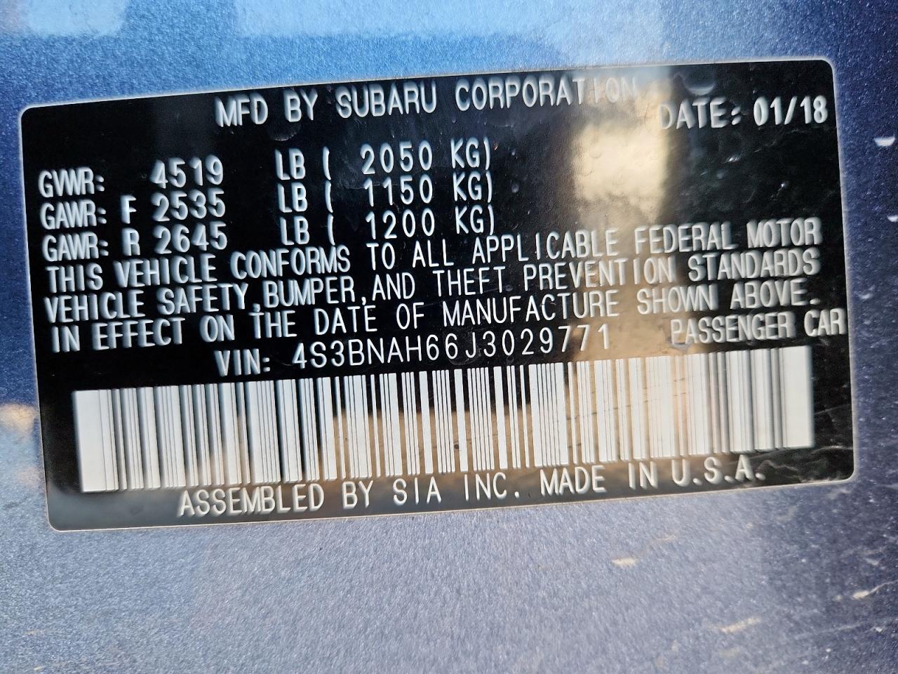 2018 Subaru Legacy 2.5I Premium VIN: 4S3BNAH66J3029771 Lot: 85372715