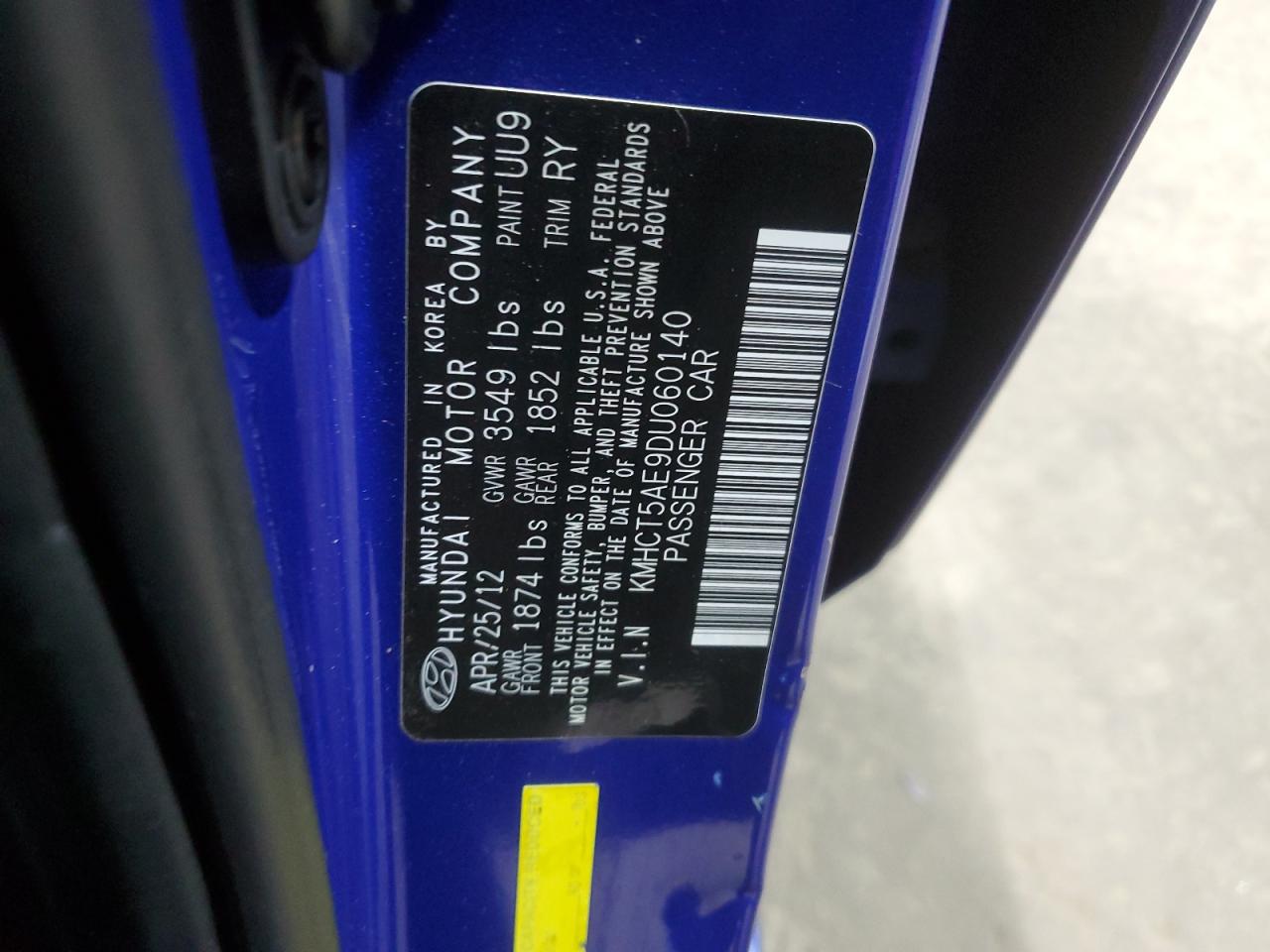 2013 Hyundai Accent Gls VIN: KMHCT5AE9DU060140 Lot: 82183895