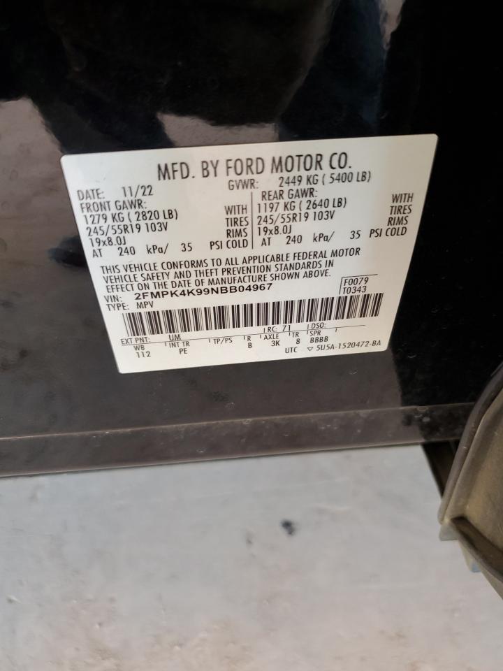 2022 Ford Edge Titanium VIN: 2FMPK4K99NBB04967 Lot: 82285475