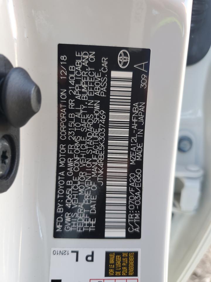 2019 Toyota Corolla Se VIN: JTNK4RBE5K3037469 Lot: 86327775