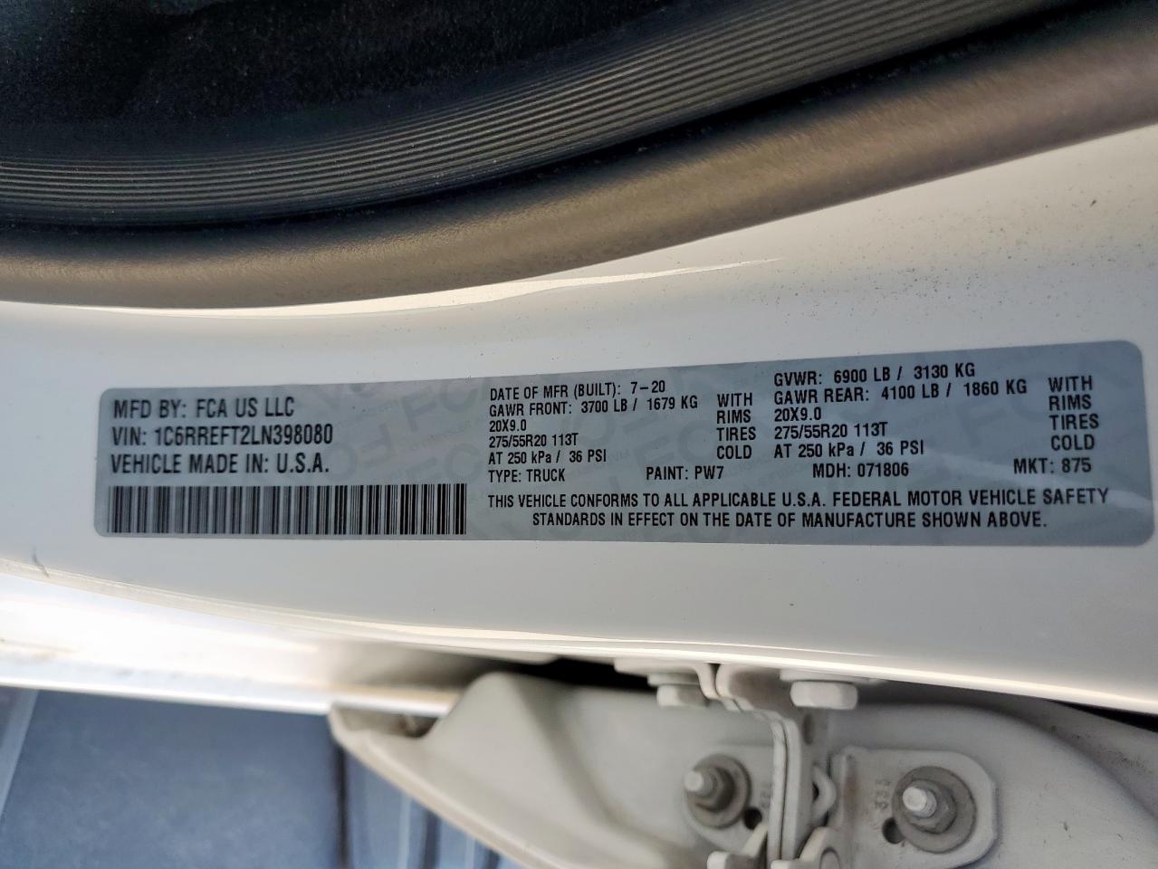 2020 Ram 1500 Big Horn/Lone Star VIN: 1C6RREFT2LN398080 Lot: 85547325