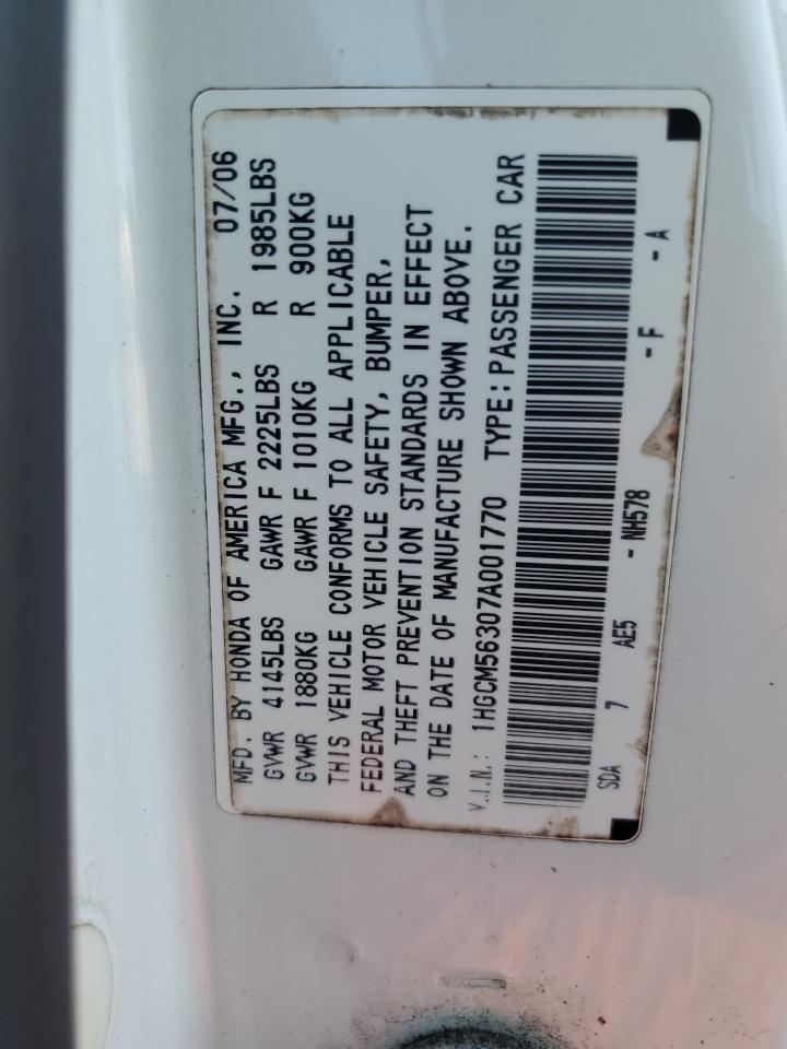 2007 Honda Accord Se VIN: 1HGCM56307A001770 Lot: 84748335