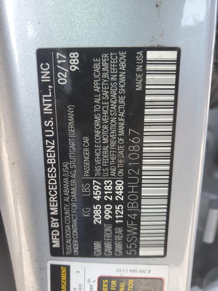 2017 Mercedes-Benz C 300 VIN: 55SWF4JB0HU210867 Lot: 89848445