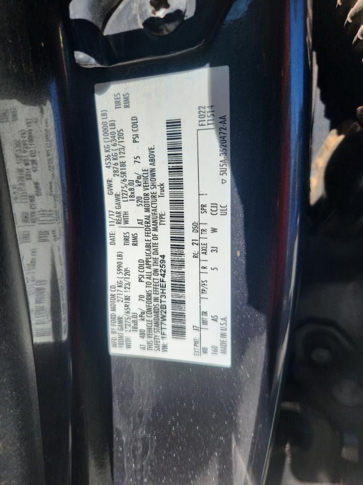 2017 Ford F250 Super Duty VIN: 1FT7W2BT3HEF42594 Lot: 87183615