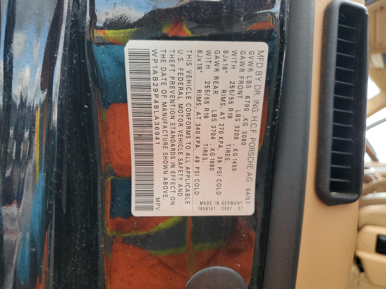 2008 Porsche Cayenne S VIN: WP1AB29P48LA36941 Lot: 86184675