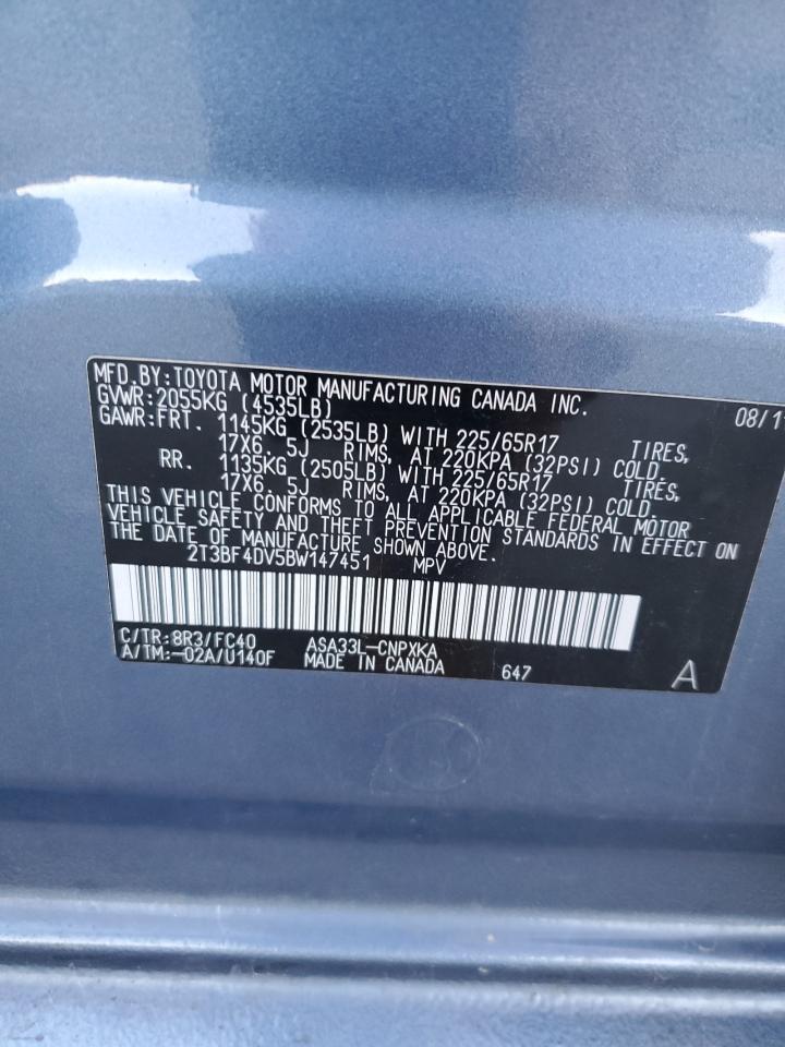 2011 Toyota Rav4 VIN: 2T3BF4DV5BW147451 Lot: 86447965