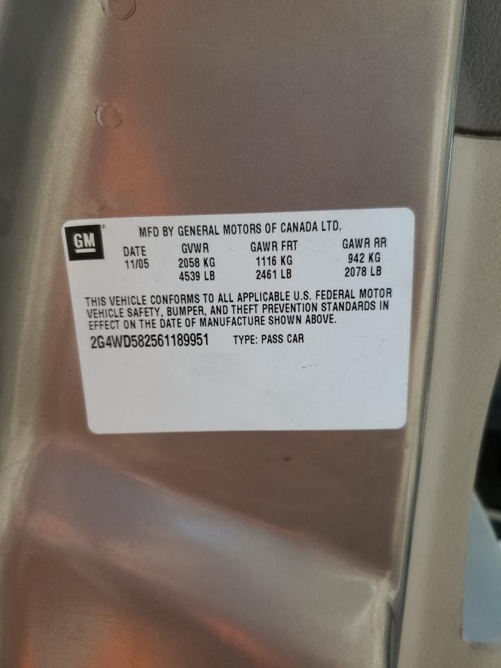 2006 Buick Lacrosse Cxl VIN: 2G4WD582561189951 Lot: 89462265