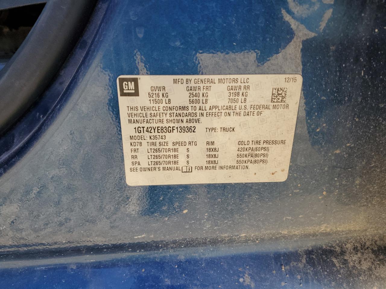 2016 GMC Sierra K3500 Denali VIN: 1GT42YE83GF139362 Lot: 90280885