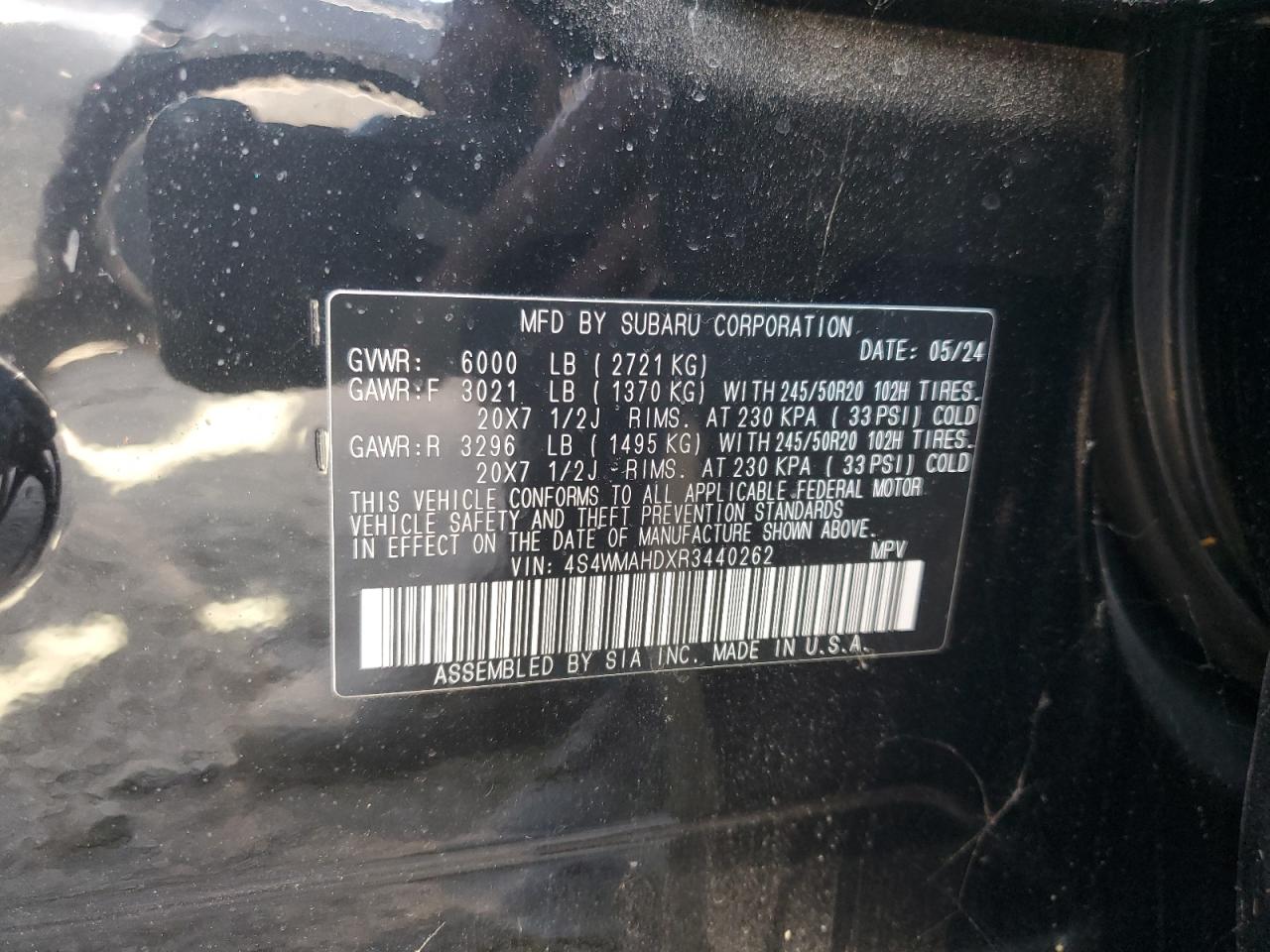 2024 Subaru Ascent Onyx Edition VIN: 4S4WMAHDXR3440262 Lot: 84928245