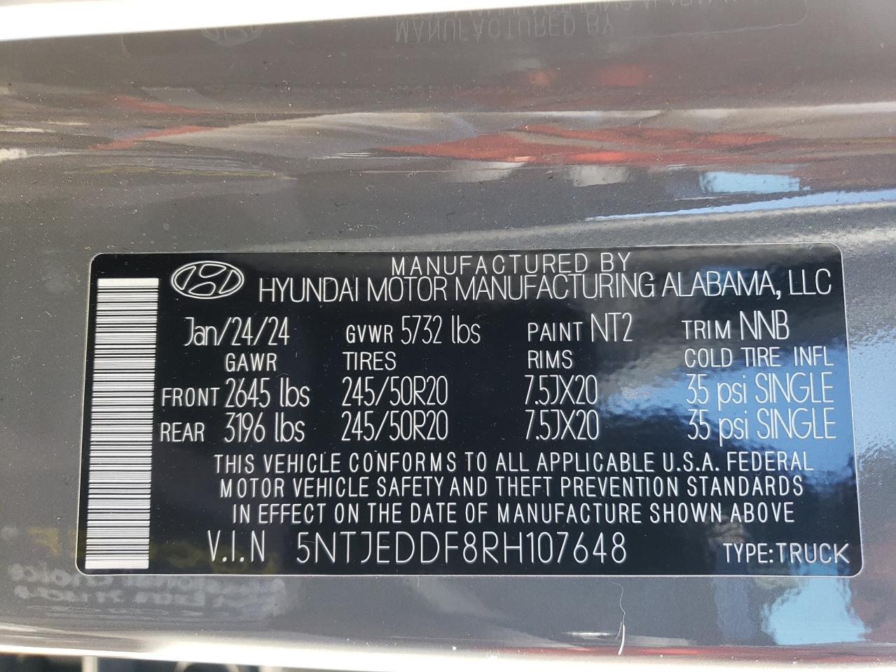 2024 Hyundai Santa Cruz Limited VIN: 5NTJEDDF8RH107648 Lot: 85676575