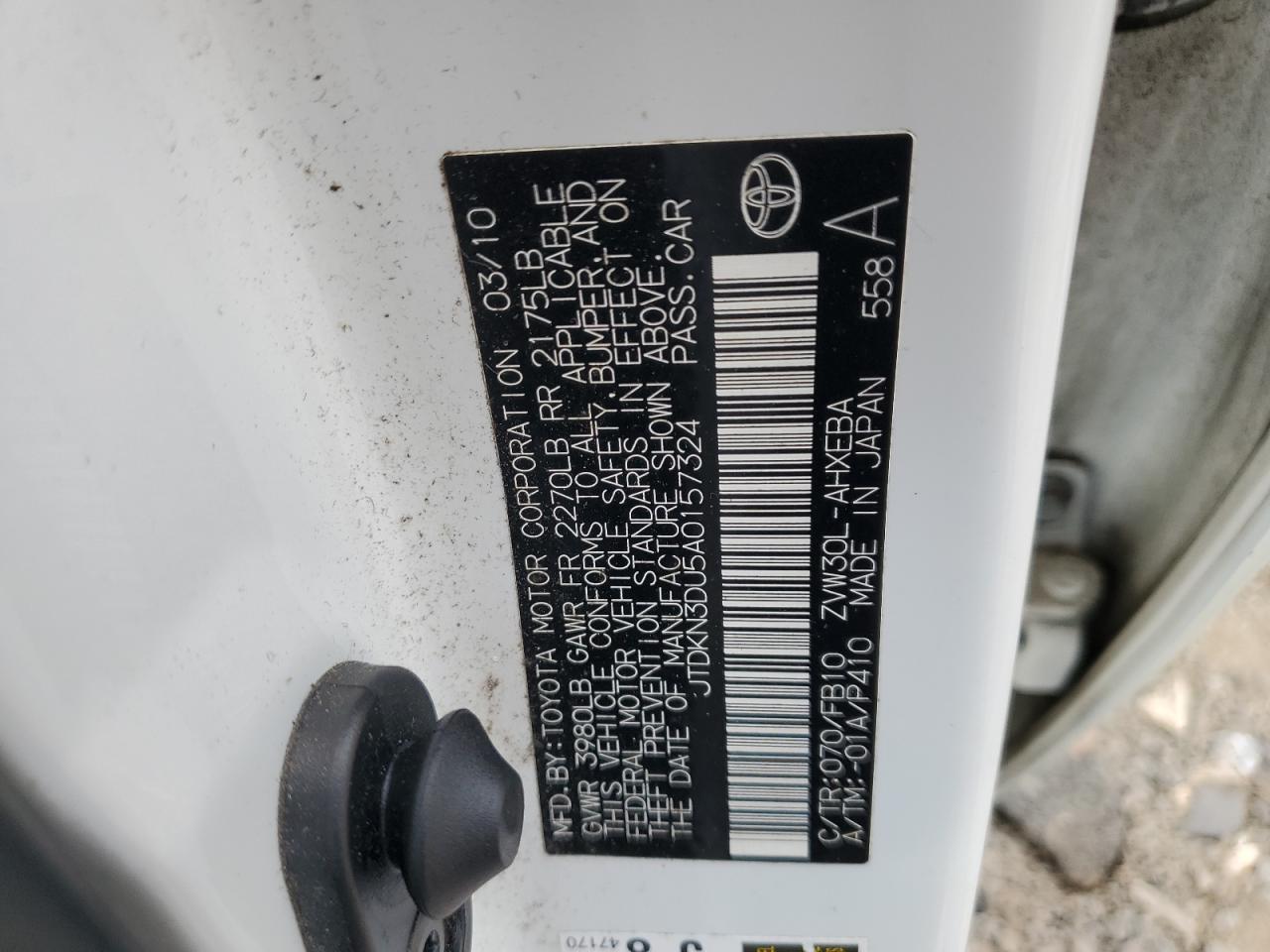 2010 Toyota Prius VIN: JTDKN3DU5A0157324 Lot: 85800435