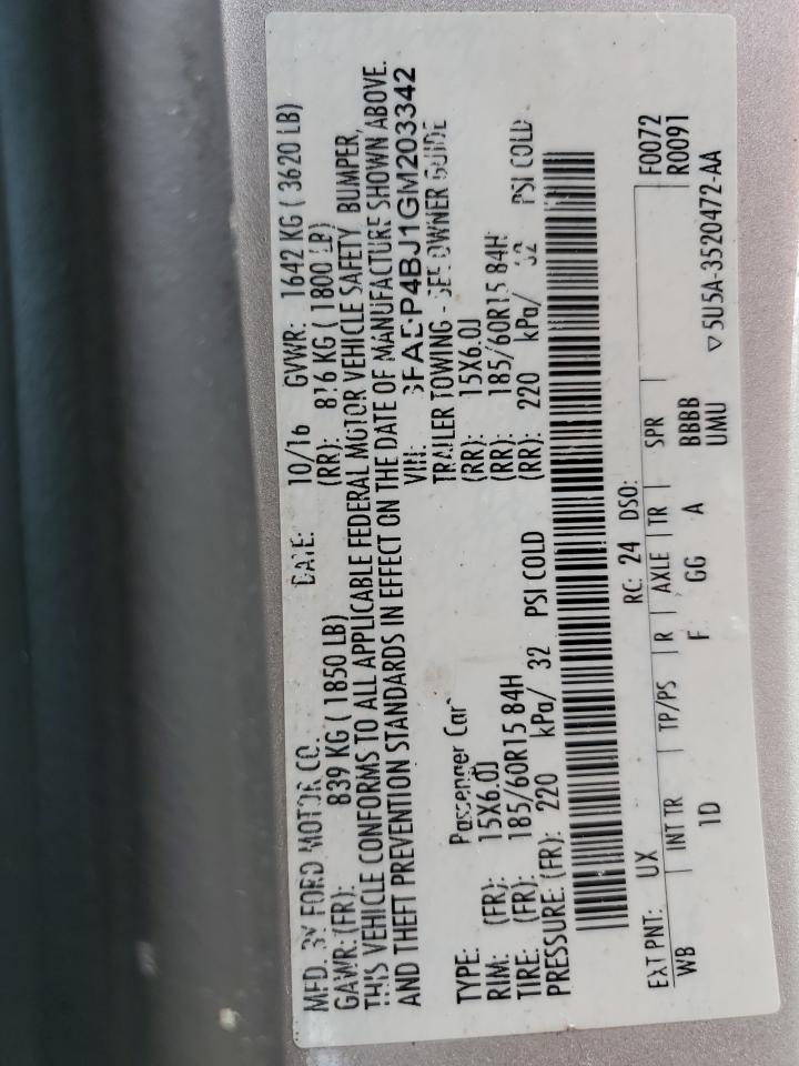 2016 Ford Fiesta Se VIN: 3FADP4BJ1GM203342 Lot: 85269825