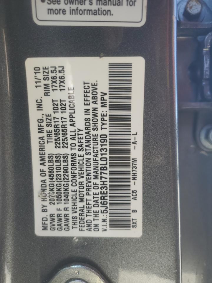 2011 Honda Cr-V Exl VIN: 5J6RE3H77BL013190 Lot: 87231685