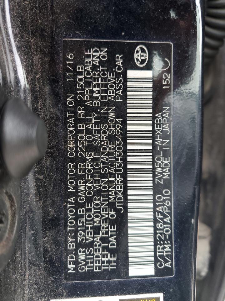 2017 Toyota Prius VIN: JTDKBRFU3H3034994 Lot: 82353395