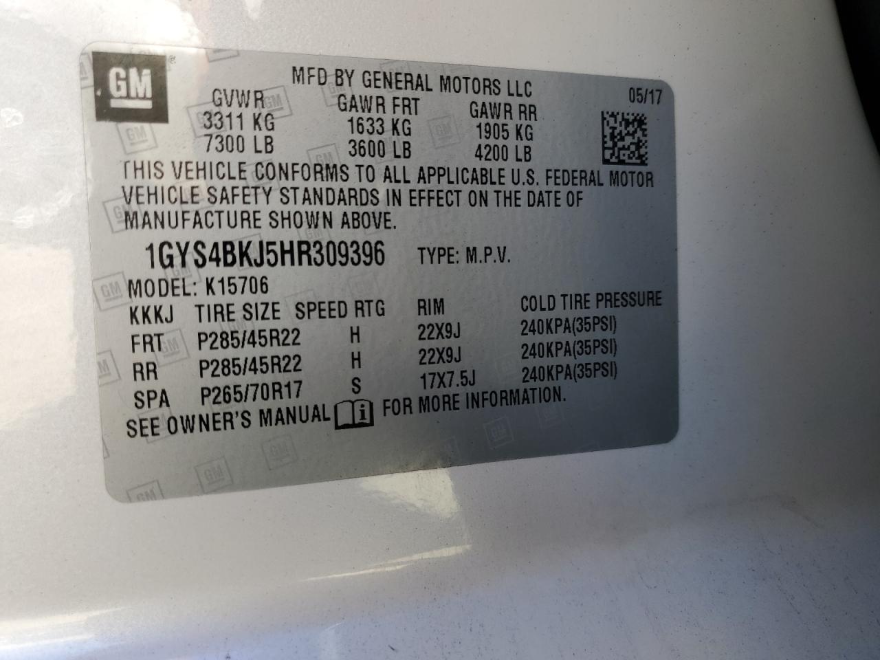 2017 Cadillac Escalade Luxury VIN: 1GYS4BKJ5HR309396 Lot: 86686715