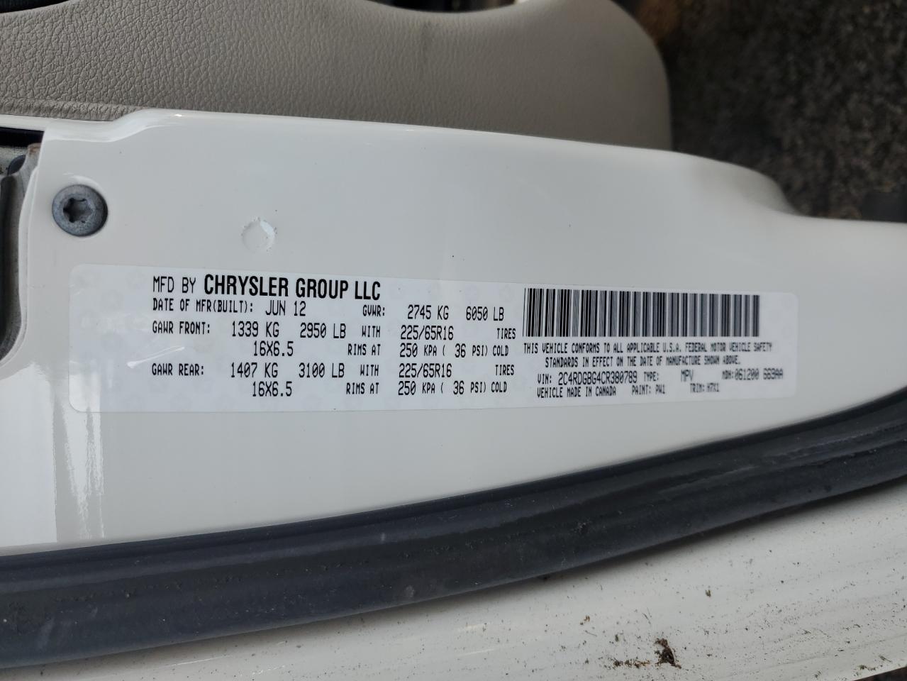 2012 Dodge Grand Caravan Se VIN: 2C4RDGBG4CR380789 Lot: 85951175