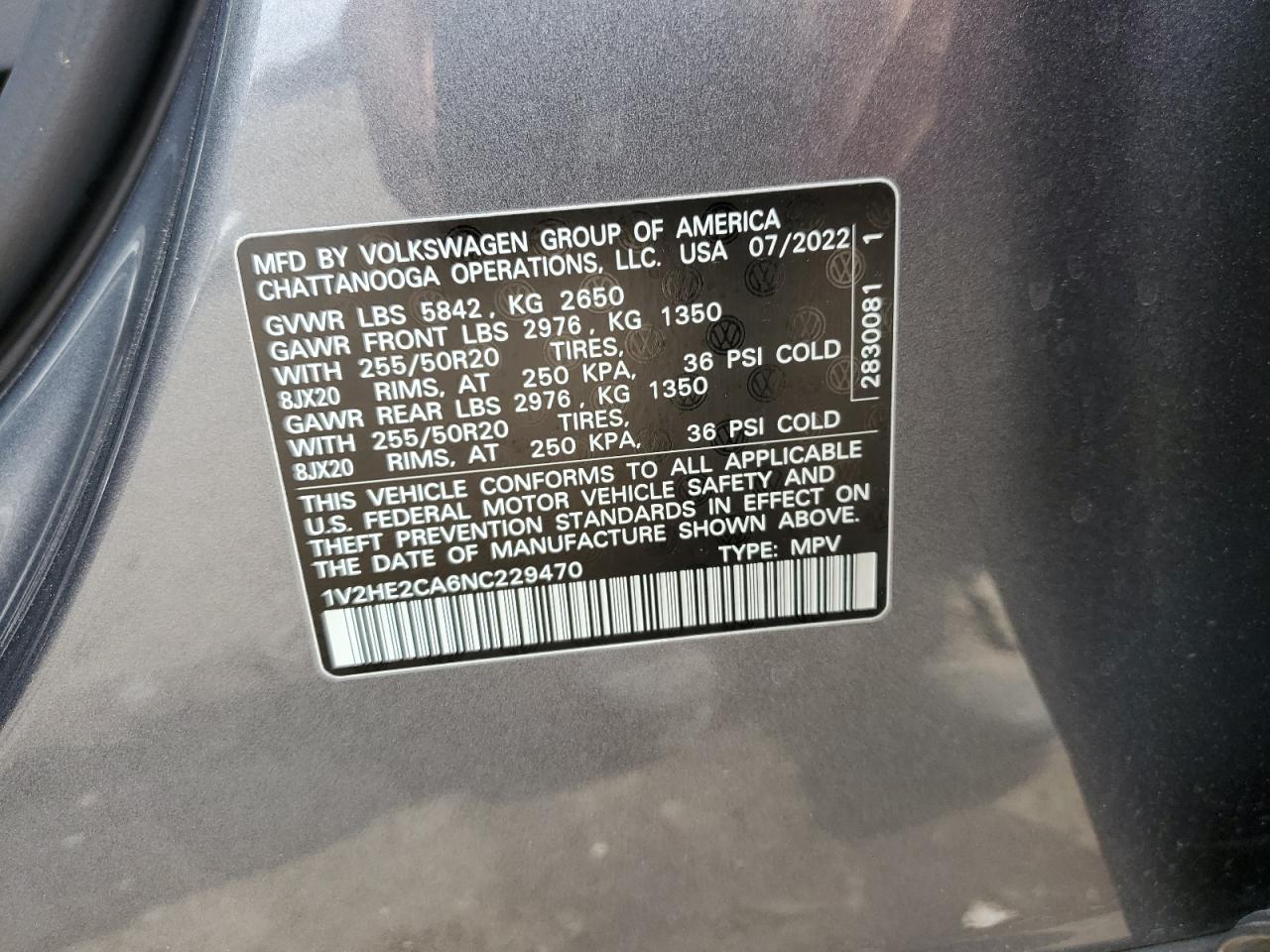 2022 Volkswagen Atlas Cross Sport Se VIN: 1V2HE2CA6NC229470 Lot: 82668725