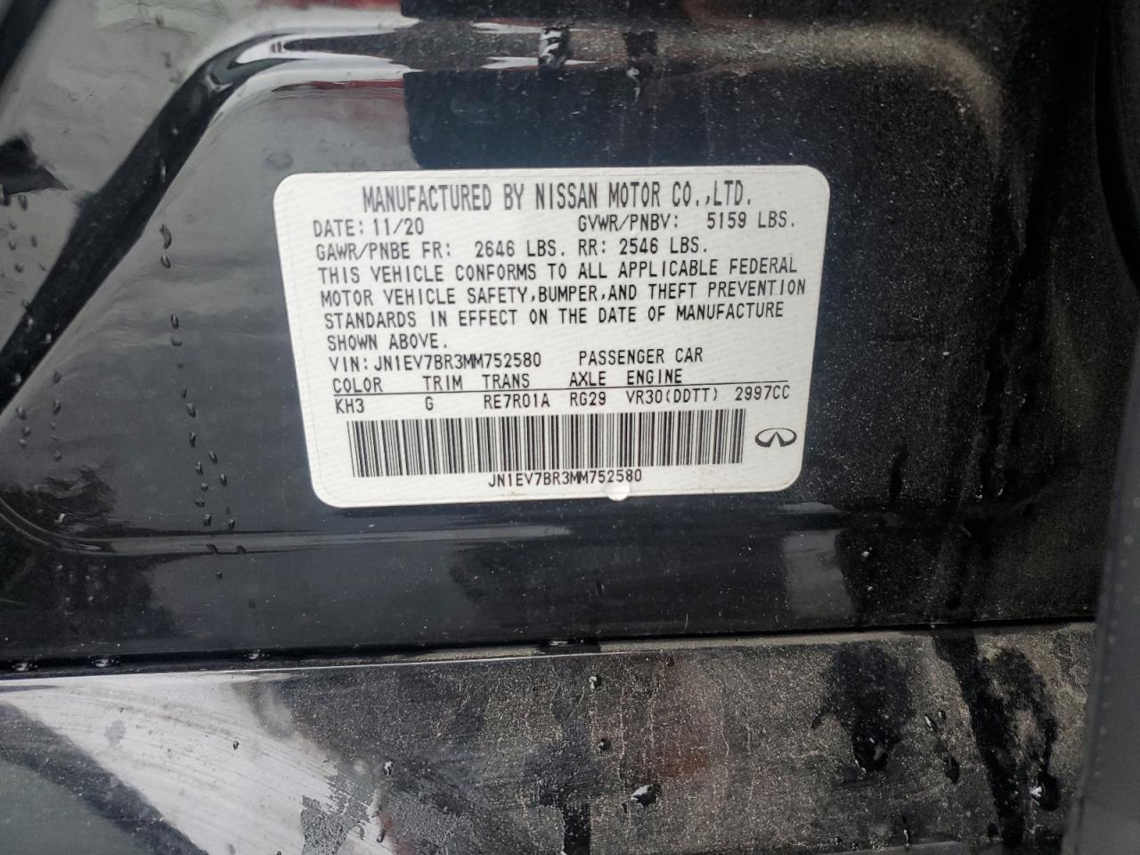 2021 Infiniti Q50 Luxe VIN: JN1EV7BR3MM752580 Lot: 82308175