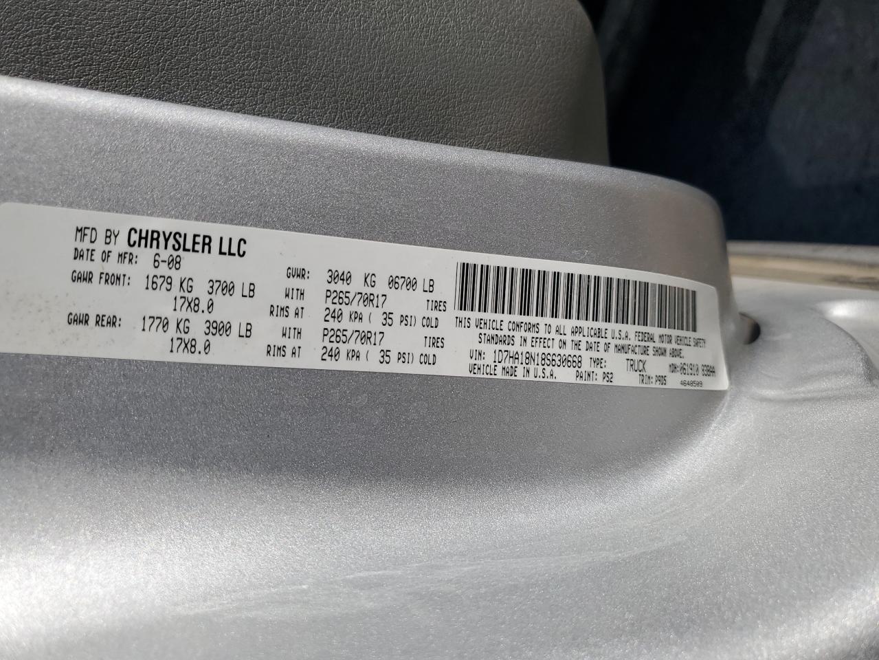 2008 Dodge Ram 1500 St VIN: 1D7HA18N18S630668 Lot: 90514875