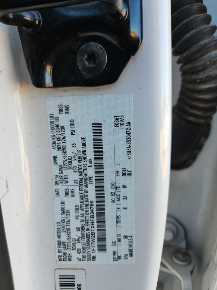 2017 Ford F250 Super Duty VIN: 1FT7W2BTXHEB34769 Lot: 82509135