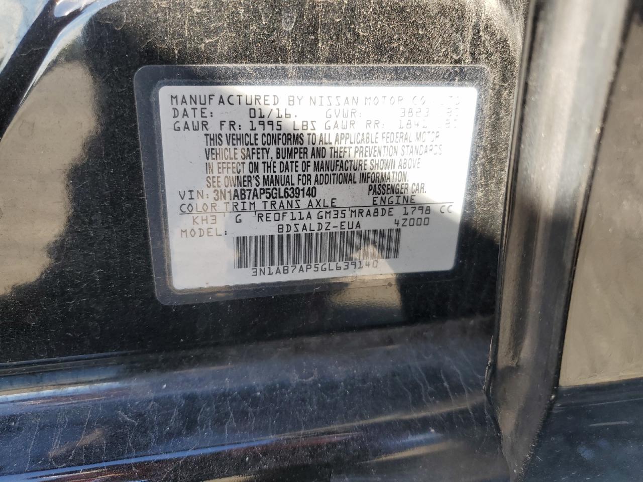 2016 Nissan Sentra S VIN: 3N1AB7AP5GL639140 Lot: 82399375