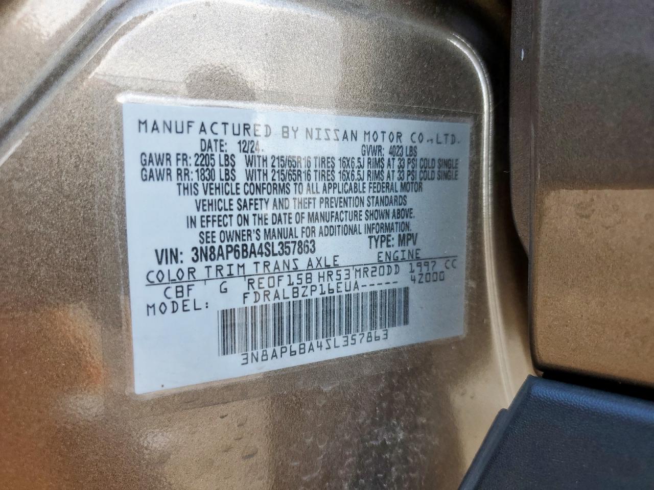 2025 Nissan Kicks S VIN: 3N8AP6BA4SL357863 Lot: 84932665