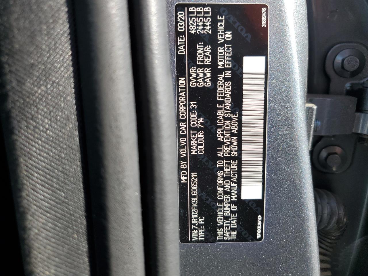 2020 Volvo S60 T5 Momentum VIN: 7JR102FK9LG065211 Lot: 85781755