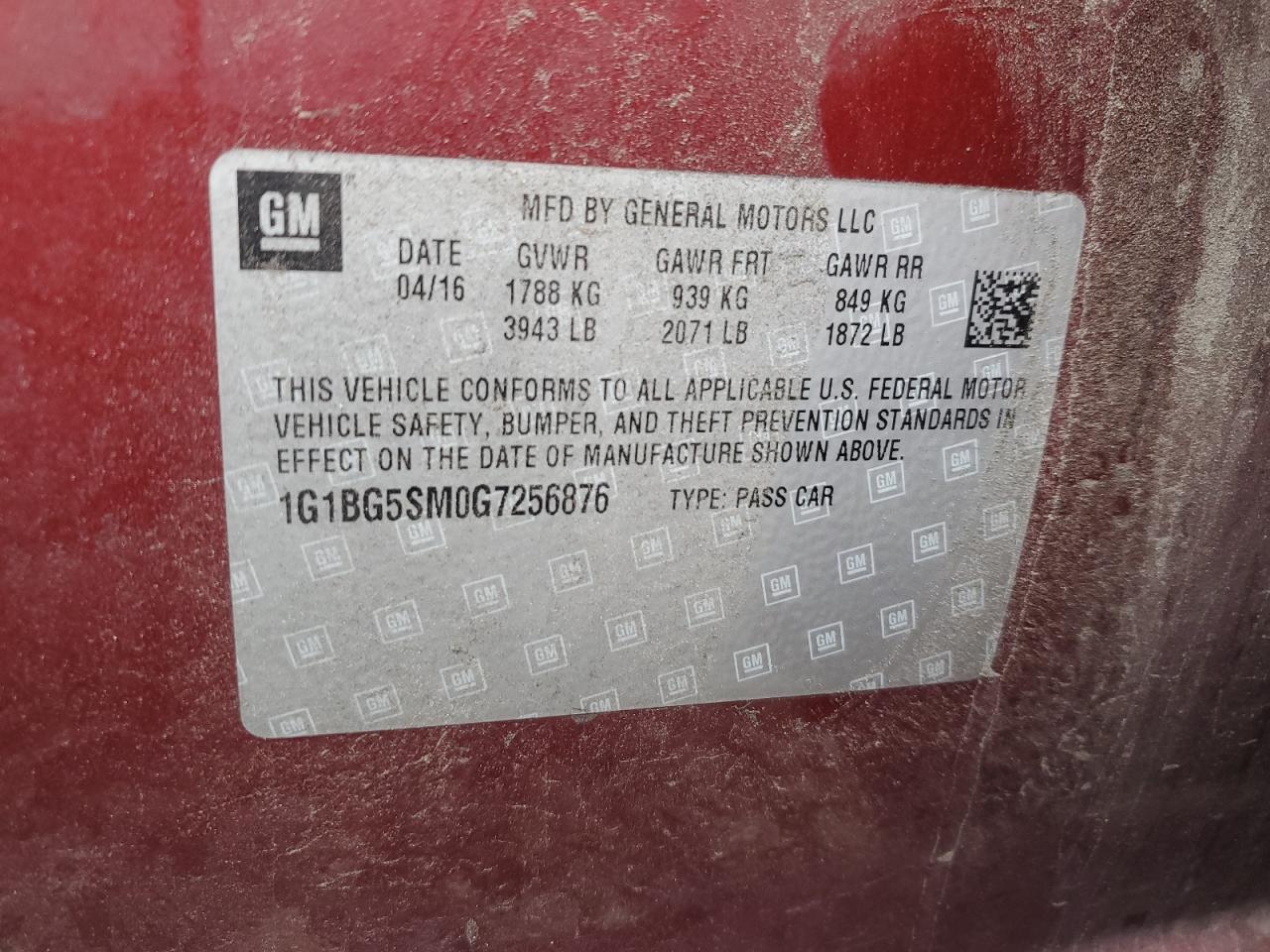 2016 Chevrolet Cruze Premier VIN: 1G1BG5SM0G7256876 Lot: 84362445