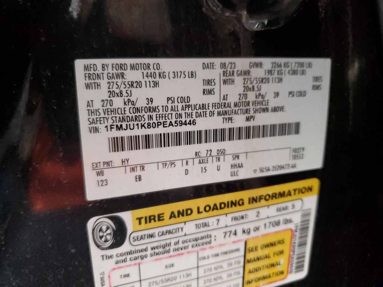 2023 Ford Expedition Limited VIN: 1FMJU1K80PEA59446 Lot: 90709545