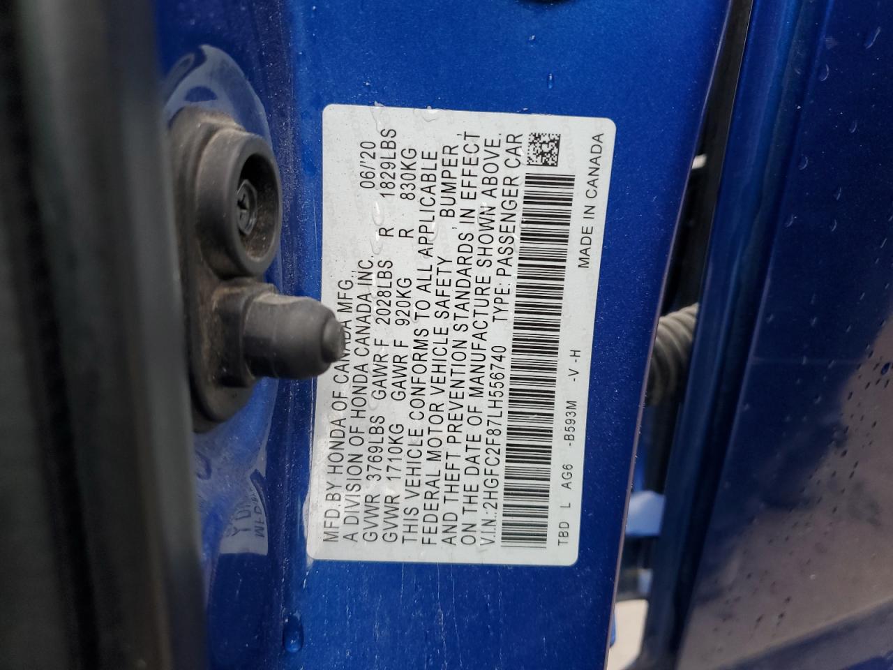 2020 Honda Civic Sport VIN: 2HGFC2F87LH556740 Lot: 85491505