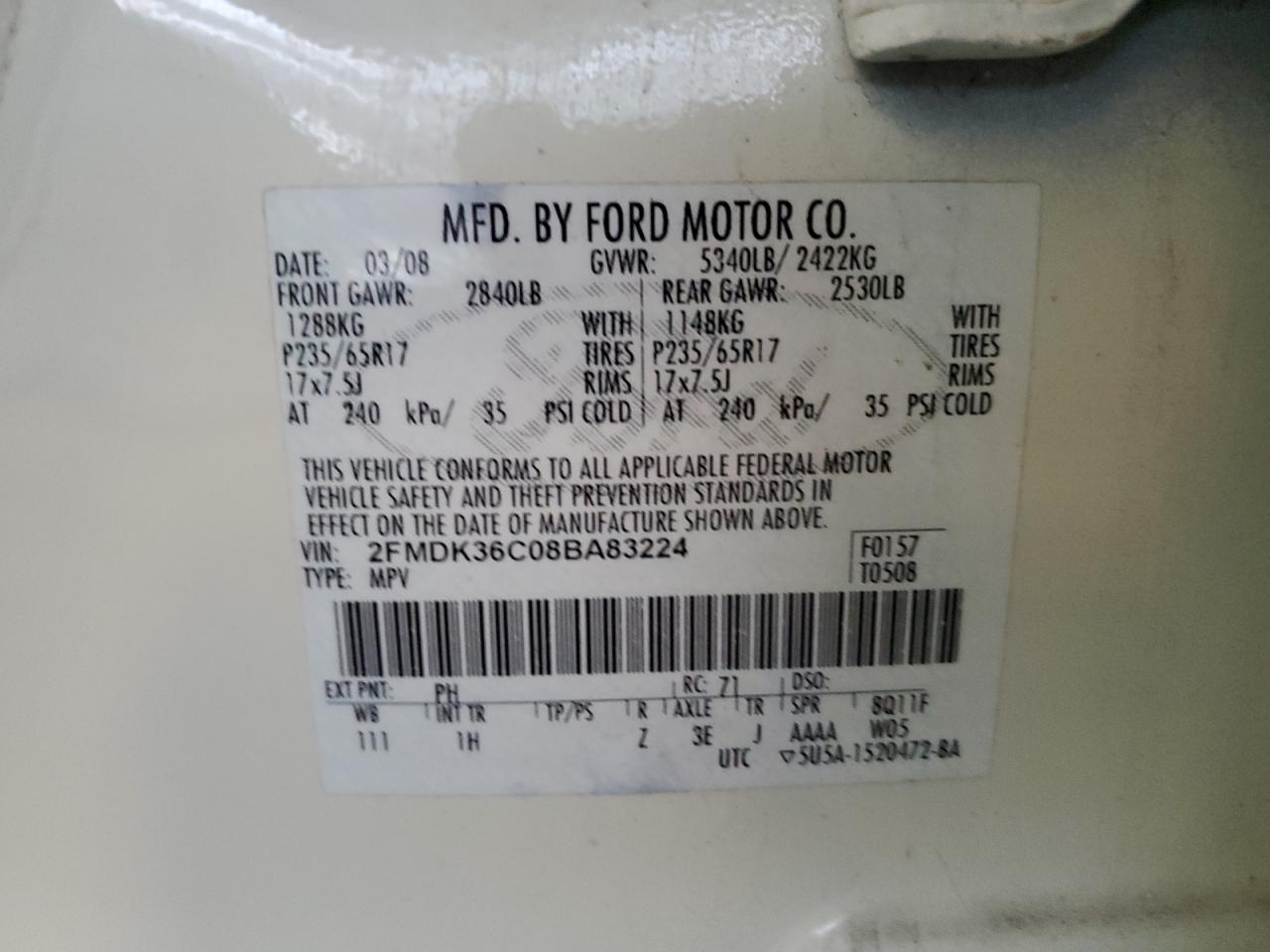 2008 Ford Edge Se VIN: 2FMDK36C08BA83224 Lot: 82007345