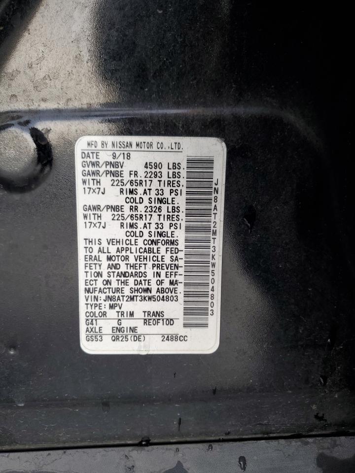 2019 Nissan Rogue S VIN: JN8AT2MT3KW504803 Lot: 85930495