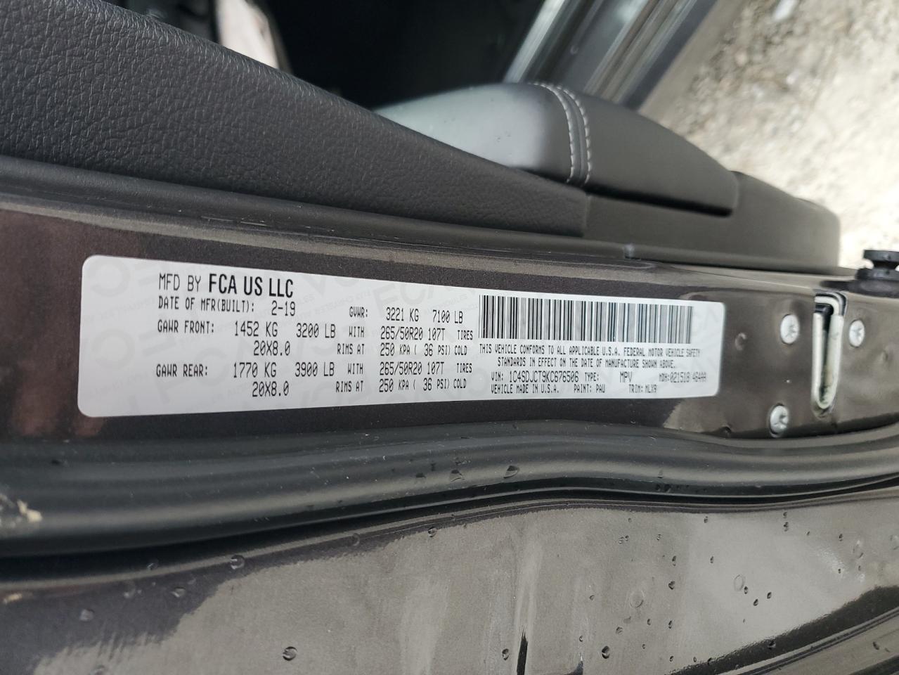 2019 Dodge Durango R/T VIN: 1C4SDJCT9KC676506 Lot: 90214255