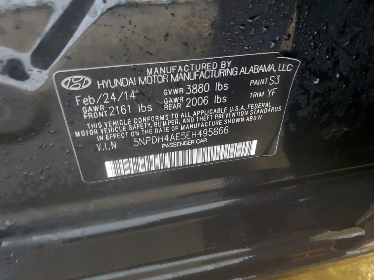 2014 Hyundai Elantra Se VIN: 5NPDH4AE5EH495866 Lot: 86296925