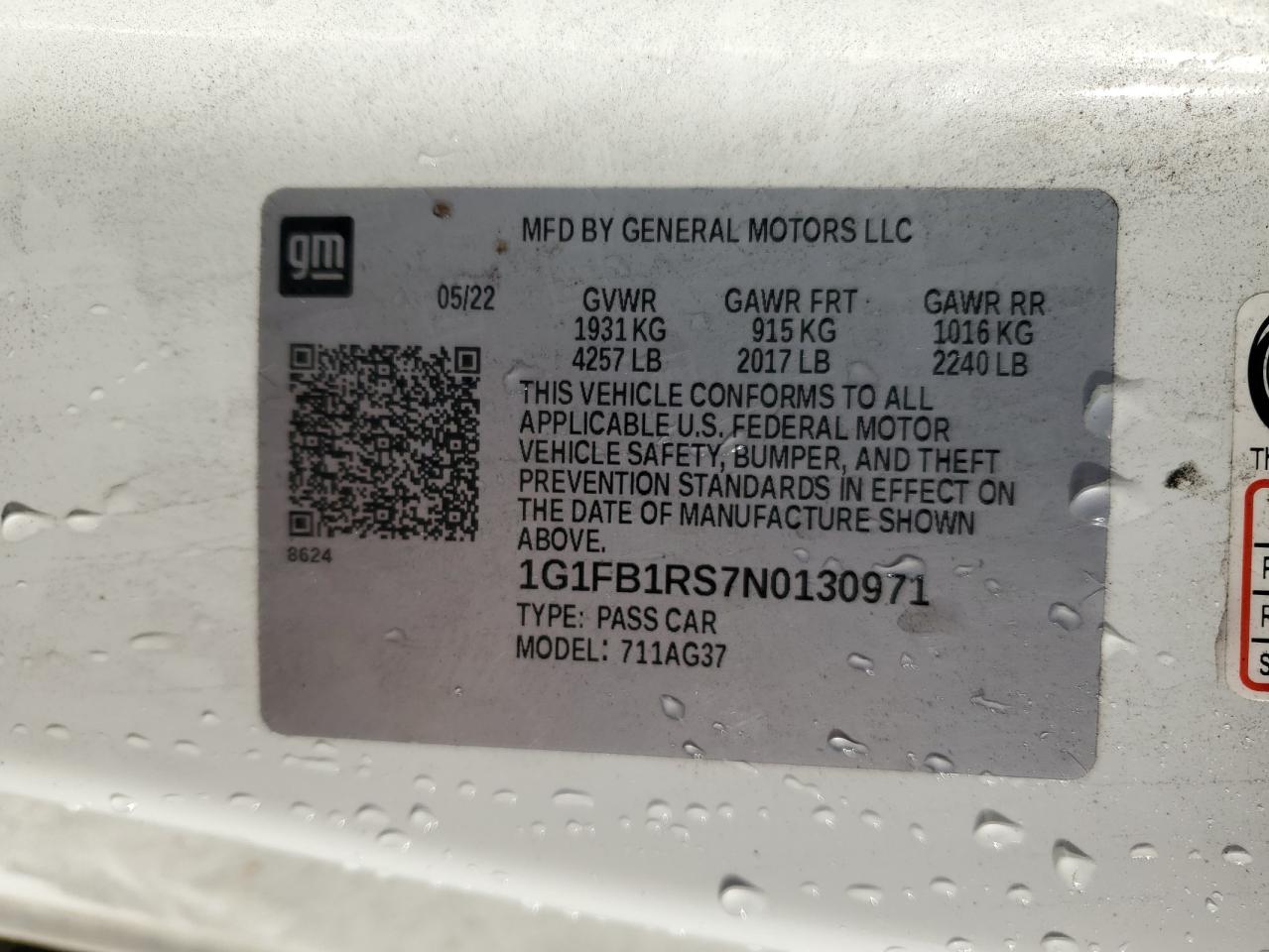 2022 Chevrolet Camaro Ls VIN: 1G1FB1RS7N0130971 Lot: 84376615