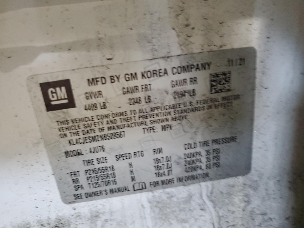 2022 Buick Encore Preferred VIN: KL4CJESM2NB509567 Lot: 89880805