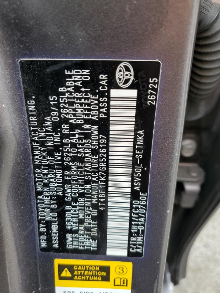 2016 Toyota Camry Le VIN: 4T4BF1FK7GR526197 Lot: 84003825