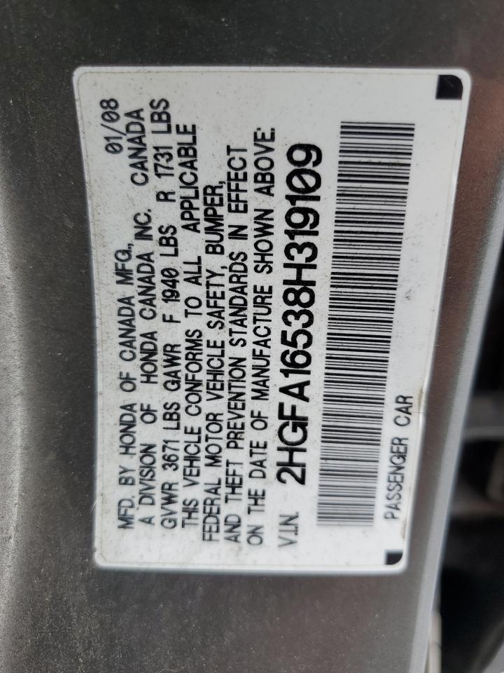 2008 Honda Civic Lx VIN: 2HGFA16538H319109 Lot: 86211745