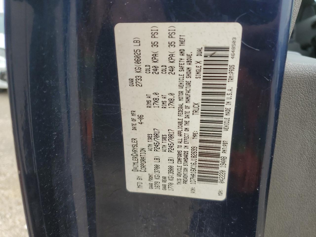 2006 Dodge Ram 1500 St VIN: 1D7HA16K16J182699 Lot: 87430115