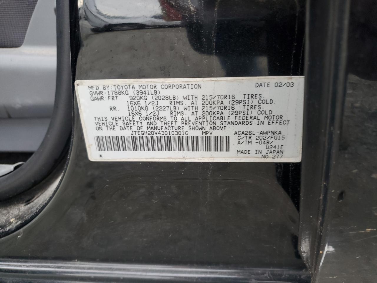 2003 Toyota Rav4 VIN: JTEGH20V430103016 Lot: 82217875