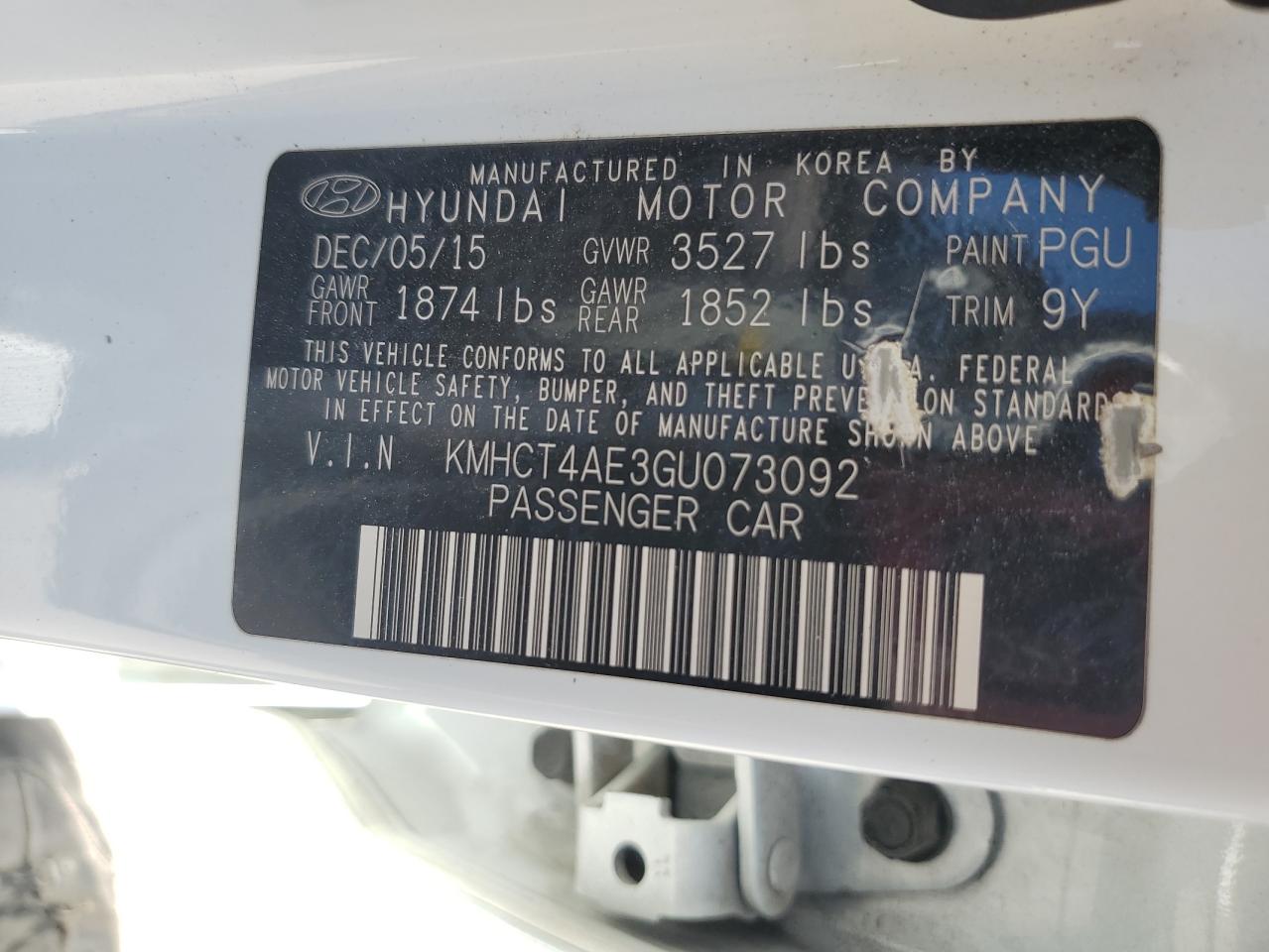 2016 Hyundai Accent Se VIN: KMHCT4AE3GU073092 Lot: 87265115