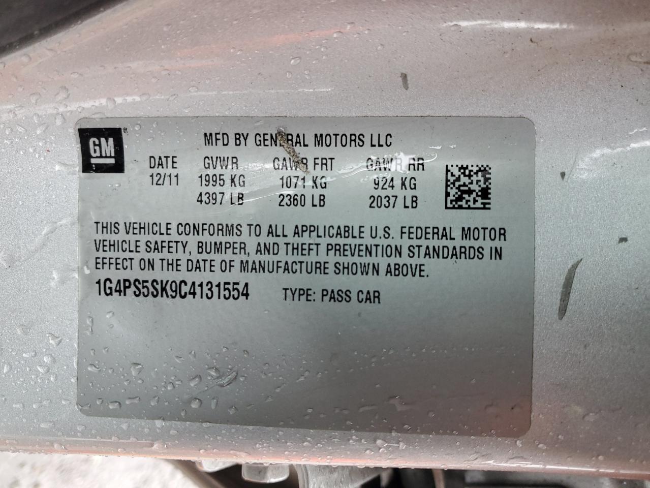 2012 Buick Verano VIN: 1G4PS5SK9C4131554 Lot: 85369155