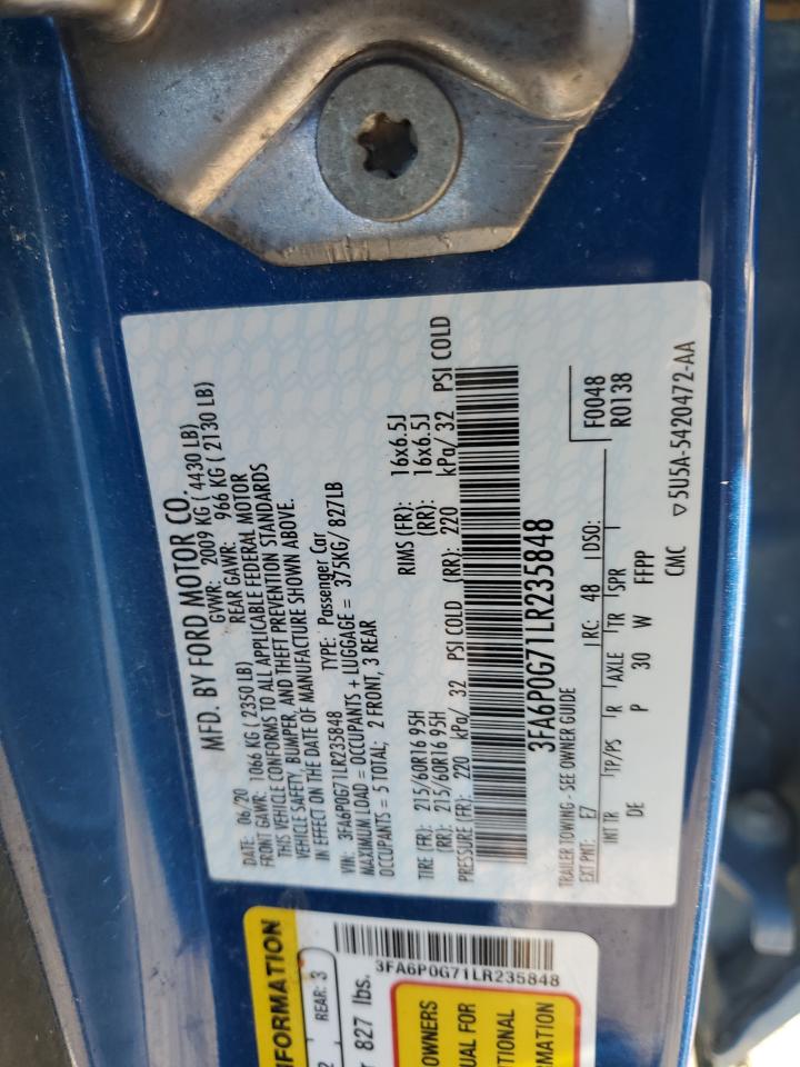 2020 Ford Fusion S VIN: 3FA6P0G71LR235848 Lot: 86247695