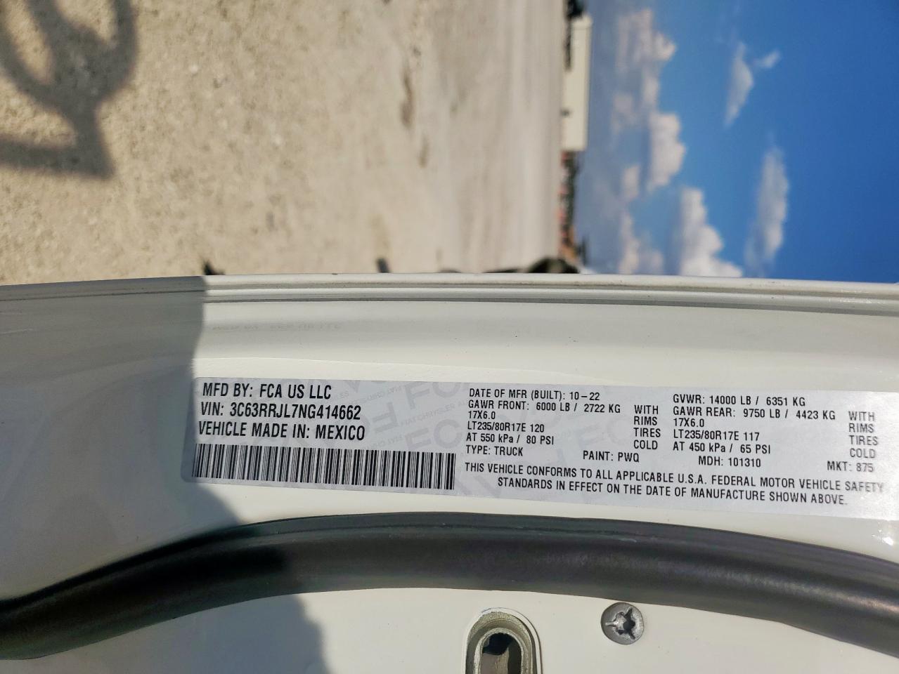 2022 Ram 3500 Laramie VIN: 3C63RRJL7NG414662 Lot: 85152355