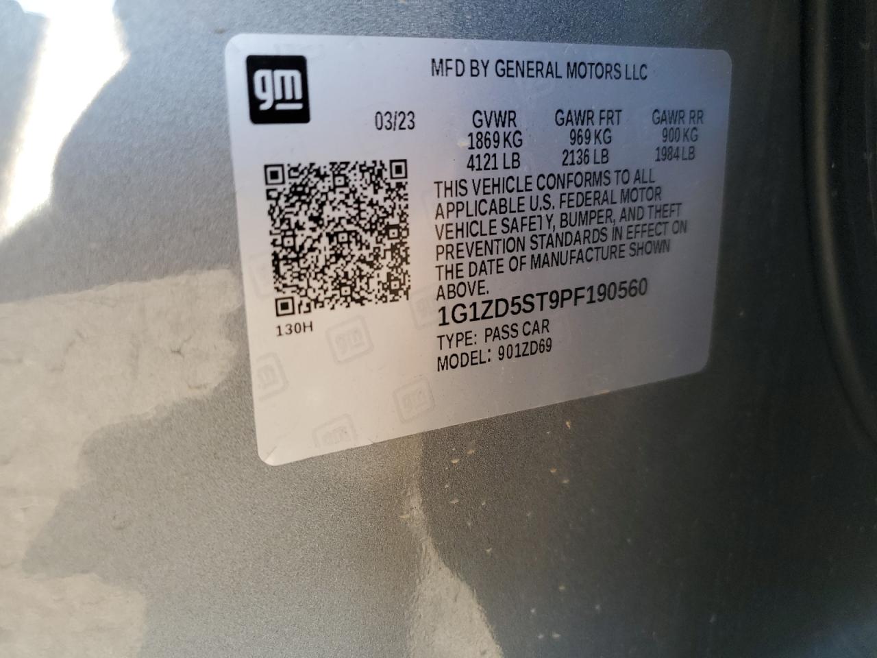 2023 Chevrolet Malibu Lt VIN: 1G1ZD5ST9PF190560 Lot: 86265605