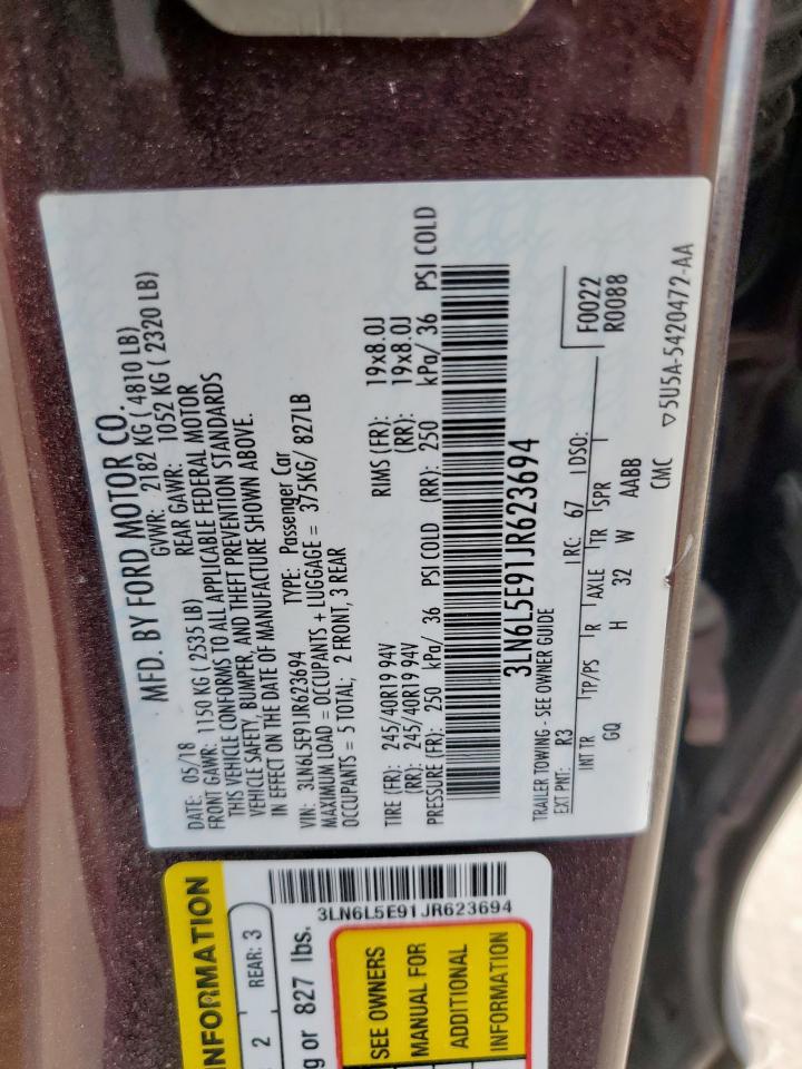 2018 Lincoln Mkz Reserve VIN: 3LN6L5E91JR623694 Lot: 85925365